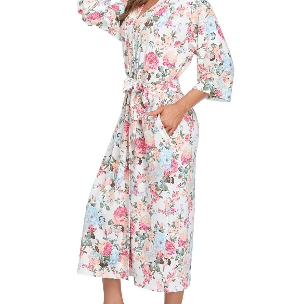 Soft Lightweight Kimono Robe Long Knit Loungewear Elegant Minimal Chic
